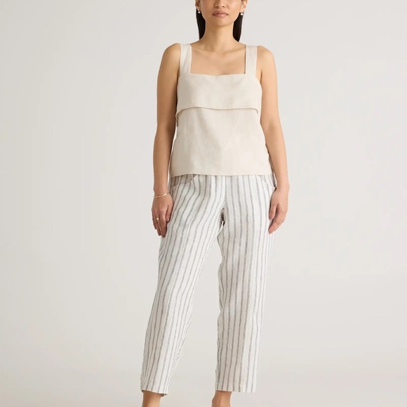 Quince Pants - Quince 100% European Linen Tapered Ankle Pants Women’s XL Oatmeal/Black Stripe